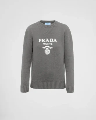 Jersey de cuello redondo con logotipo de Prada en cachemira y lana