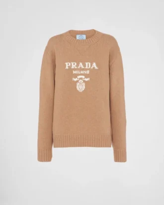 Jersey de cuello redondo con logotipo de Prada en cachemira y lana