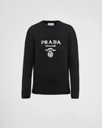 Jersey de cuello redondo con logotipo de Prada en cachemira y lana
