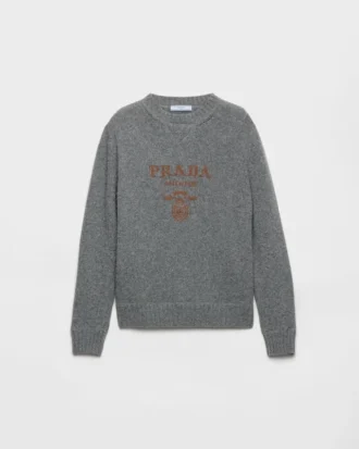 Jersey de cuello redondo con logotipo de Prada en cachemira y lana