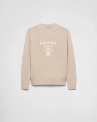 Jersey de cuello redondo con logotipo de Prada en cachemira y lana