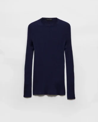 Jersey de cuello redondo de algodón acanalado