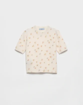 Jersey de cuello redondo de lana con estampado floral