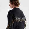 Jersey de lana de cuello redondo con flecos y tachuelas Jersey de lana de cuello redondo con flecos y tachuelas