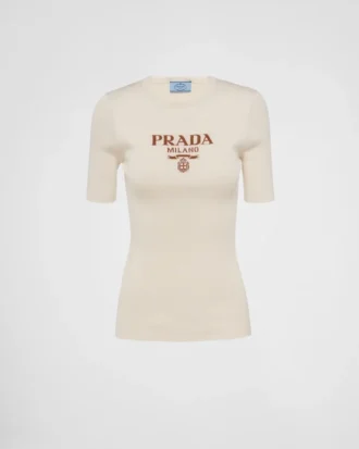 Jersey de seda de cuello redondo con logotipo Jersey de seda de cuello redondo con logotipo