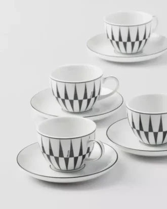 Juego de cuatro tazas de café espresso de porcelana – Rayas