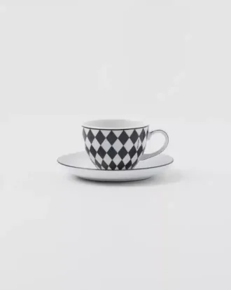 Juego de cuatro tazas de café espresso de porcelana – Tablero de ajedrez