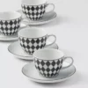 Juego de cuatro tazas de café espresso de porcelana – Tablero de ajedrez