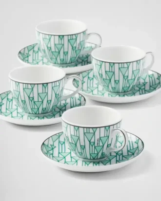 Juego de cuatro tazas de café espresso de porcelana – Verde Viena