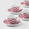 Juego de cuatro tazas de café espresso de porcelana – Vienna Red