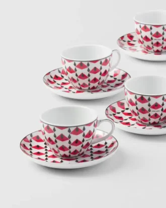 Juego de cuatro tazas de café espresso de porcelana – Vienna Red