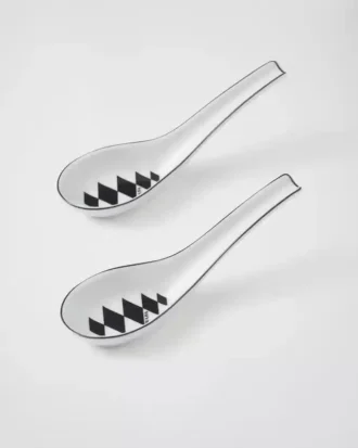 Juego de dos cucharas de porcelana – Diseño de tablero de ajedrez
