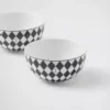 Juego de dos cuencos de porcelana para arroz o cereales – Tablero de ajedrez