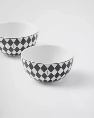Juego de dos cuencos de porcelana para arroz o cereales – Tablero de ajedrez