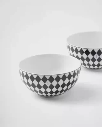 Juego de dos cuencos de sopa de porcelana – Tablero de ajedrez