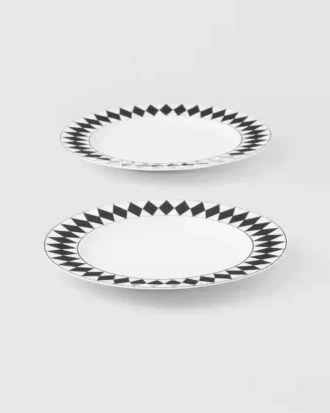 Juego de dos platos de postre de porcelana – Tablero de ajedrez