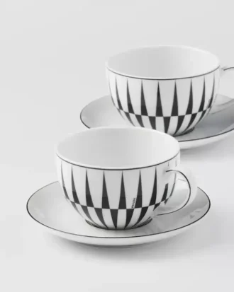 Juego de dos tazas de capuchino de porcelana – Rayas