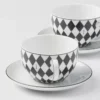Juego de dos tazas de capuchino de porcelana – Tablero de ajedrez