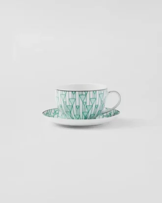 Juego de dos tazas de capuchino de porcelana – Verde Viena