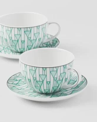 Juego de dos tazas de capuchino de porcelana – Verde Viena