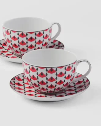 Juego de dos tazas de capuchino de porcelana – Vienna Red