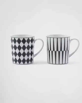 Juego de dos tazas de porcelana – Cuadrados y rayas