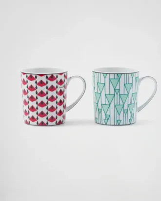 Juego de dos tazas de porcelana – Rojo Viena y Verde Viena