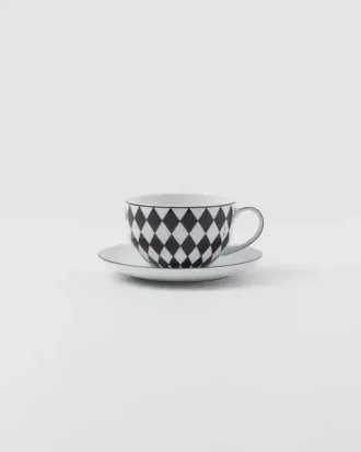 Juego de dos tazas de té de porcelana – Tablero de ajedrez