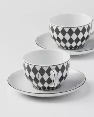 Juego de dos tazas de té de porcelana – Tablero de ajedrez