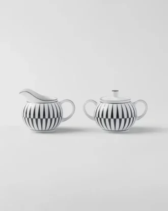 Juego de jarra de leche y azucarero de porcelana – Rayas