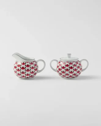 Juego de jarra de leche y azucarero de porcelana – Rojo Viena Juego de jarra de leche y azucarero de porcelana – Rojo Viena