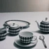 Juego de jarra de leche y azucarero de porcelana – Tablero de ajedrez Juego de jarra de leche y azucarero de porcelana – Tablero de ajedrez