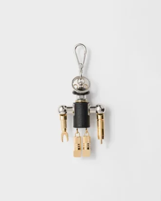 Llavero con charm de robot de piel Saffiano