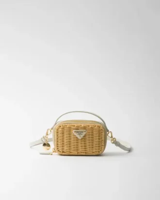 Mini bolso de mimbre y piel