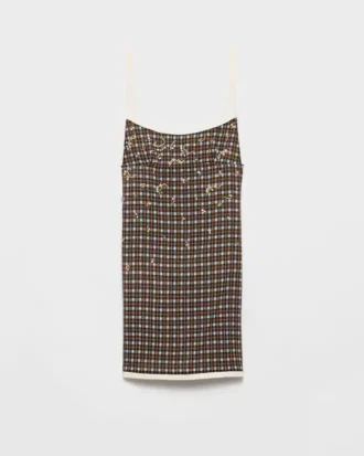Minivestido de georgette a cuadros con adornos