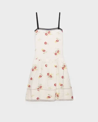 Minivestido de lino bordado con motivos florales