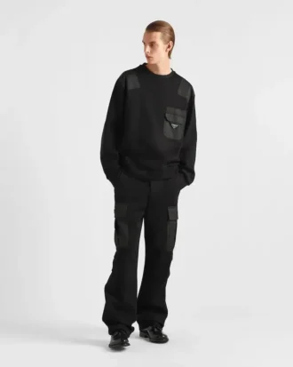 Pantalones de felpa de algodón con detalles de Re-Nylon