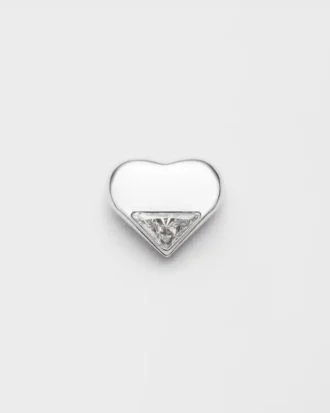 Pendiente individual Eternal Gold Nano Heart en oro blanco con diamante cultivado en laboratorio