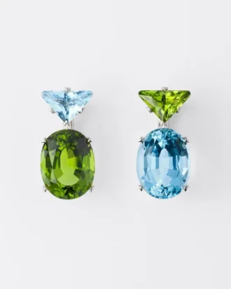 Pendientes colgantes Couleur Vivante – Oro blanco con aguamarina y peridoto