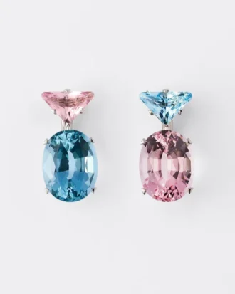 Pendientes colgantes Couleur Vivante – Oro blanco con morganita y aguamarina