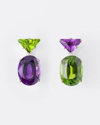 Pendientes colgantes Couleur Vivante – Oro blanco con peridoto y amatista
