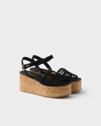 Sandalias de cuña con plataforma de ganchillo