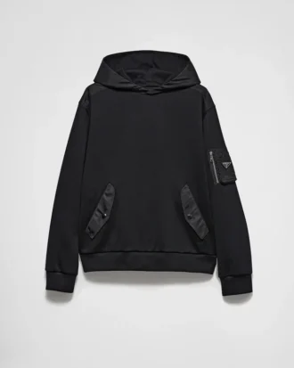 Sudadera con capucha de felpa de algodón y Re-Nylon