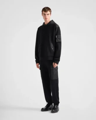 Sudadera con capucha de felpa de algodón y Re-Nylon