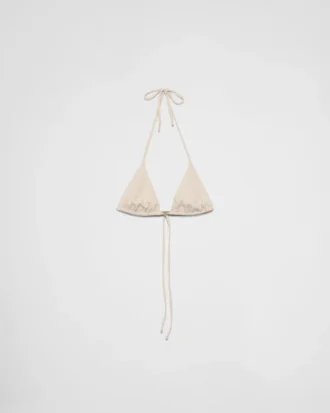 Top de bikini triangular de jersey con pedrería Top de bikini triangular de jersey con pedrería