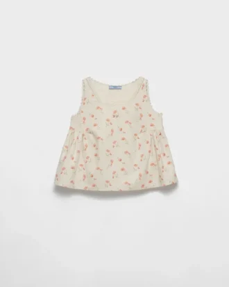 Top de lino con estampado floral bordado