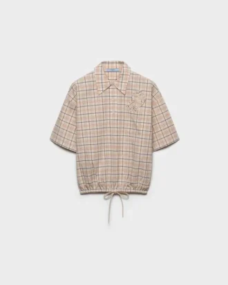 Top de popelín con estampado de cuadros bordado