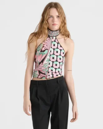 Top de sarga de seda estampado
