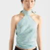 Top halter de sarga de seda estampado Top halter de sarga de seda estampado