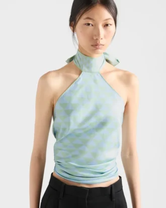 Top halter de sarga de seda estampado